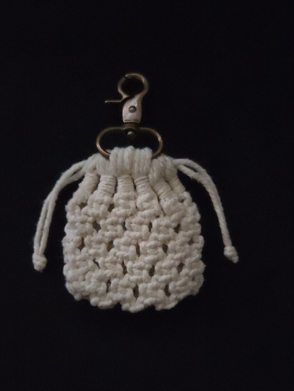 Handmade Cream Crochet Drawstring Key Pouch - Picture 2 of 4